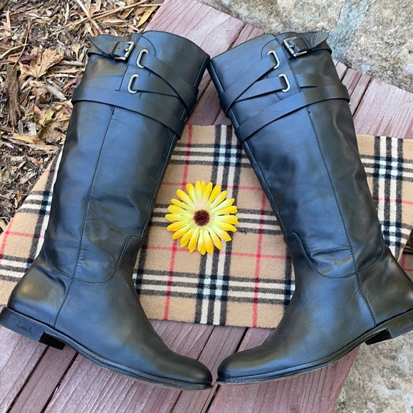 🌺 COACH; Stunning Black Leather Tall Boots w/Criss-Cross Strap Detailing; Sz. 8